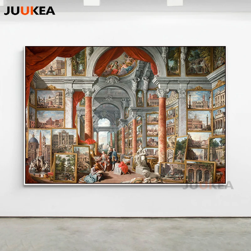 Картина галерея с видами современного Рима Джованни Паоло Панини Печать на холсте картина Glciee стены искусства домашний декор большой размер