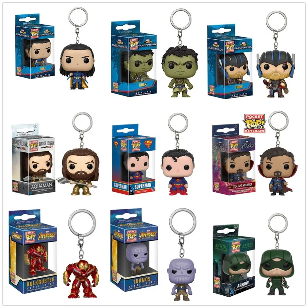 

Funko pop Super hero Thor hulk Thanos Loki Superman Arrow Aquaman KeyChain Accessories figures model toy gifts Collection