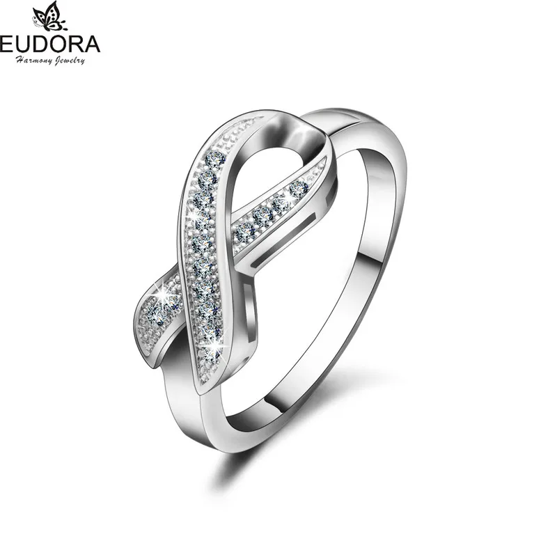 

Eudora Simple Design Lucky Number Eight Ring Jewelry Girl Party Bowknot Rings With Shiny Cubic Zirconia Women Jewelry Gift RA98