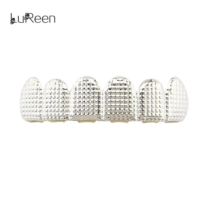 Lureen в стиле хип-хоп золотые зубы Grillz Верхняя и нижняя форма решетки грили стоматологические Косплей зубы шапки зуб гриль рот ювелирные изделия Вечерние - Окраска металла: silver top
