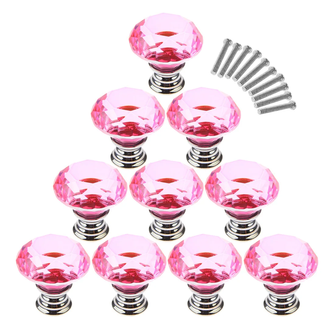 10Pcs 30mm Crystal Glass Diamond Shape Furniture Handles Cabinet Knobs Cupboard Drawer Pull Handles - Pink