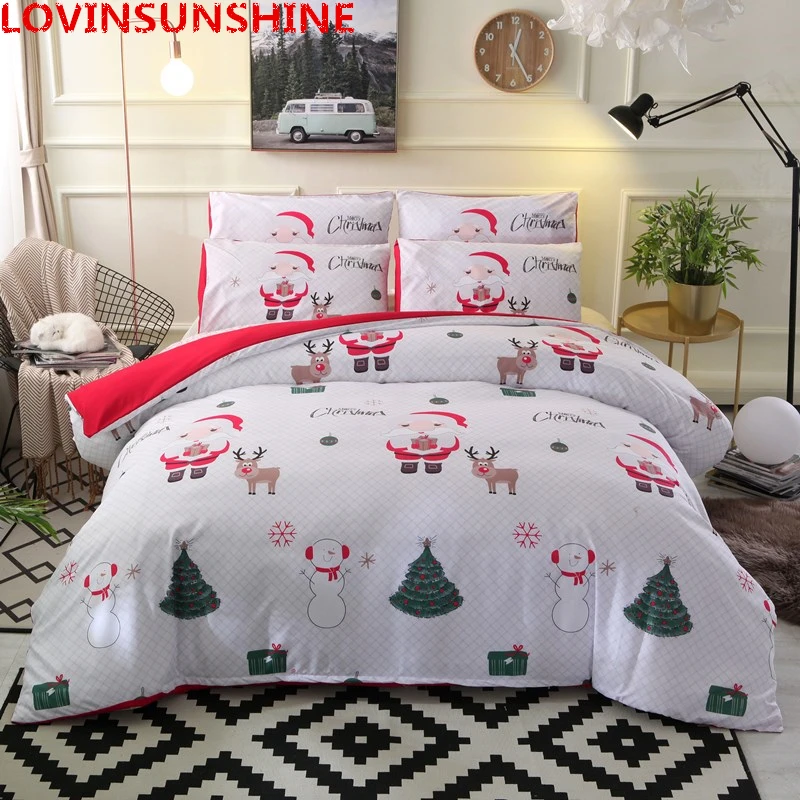 

LOVINSUNSHINE Santa Claus Bedding Set Christmas Bedding Duvet Cover Sets Queen King Size 3PCS Bedclothes Pillowcase Cover Sets