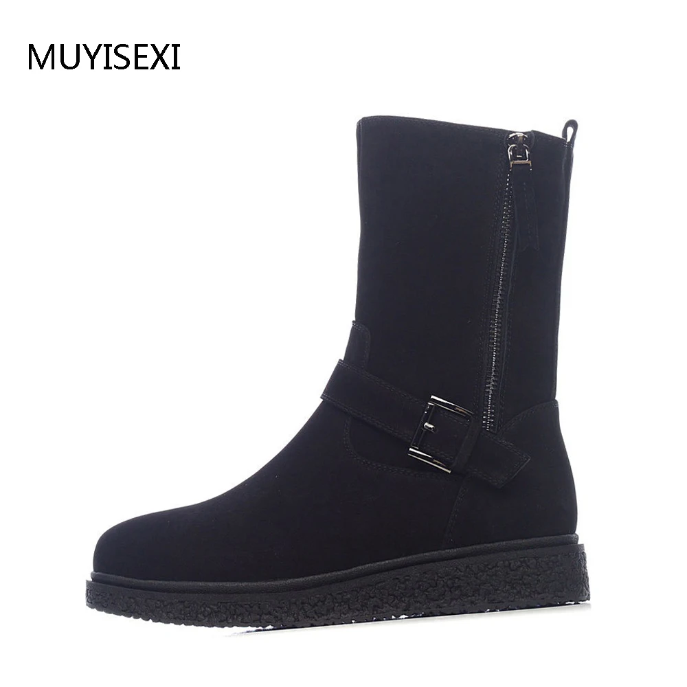 Wool Fur Snow Boots Black Warm Women Winter Shoes Sheepskin Suede Flat Platform Mid Calf Boots Zipper with Buckle LID008MUYISEXI Wool Fur Snow Boots Black Warm Women Winter Shoes Sheepskin Suede Flat Platform Mid Calf Boots Zipper with Buckle LID008MUYISEXI