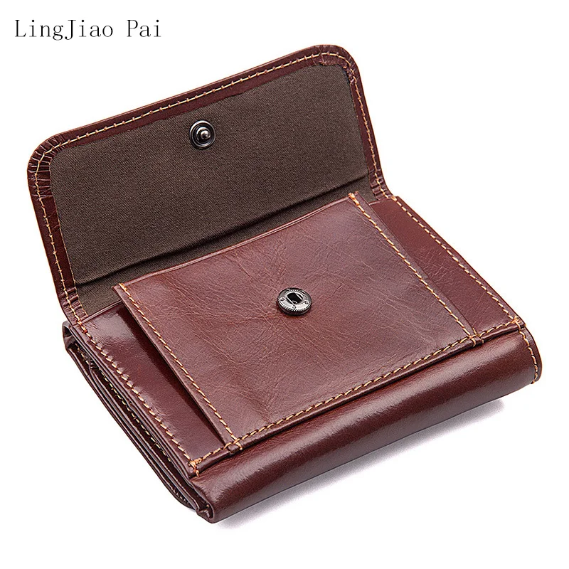 

Genuine Leather Men Wallet Short Card Purse Cowhide Solid Wallet