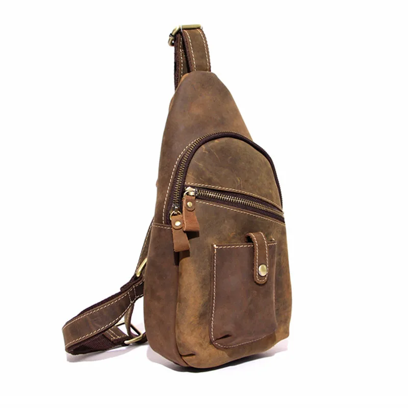 

BOLEKE Brand Genuine Crazy Horse Small Casual Sling Bag Men's Chest Pack Male Cowhide Cross Body Shoulder Messenger Bag For Cell