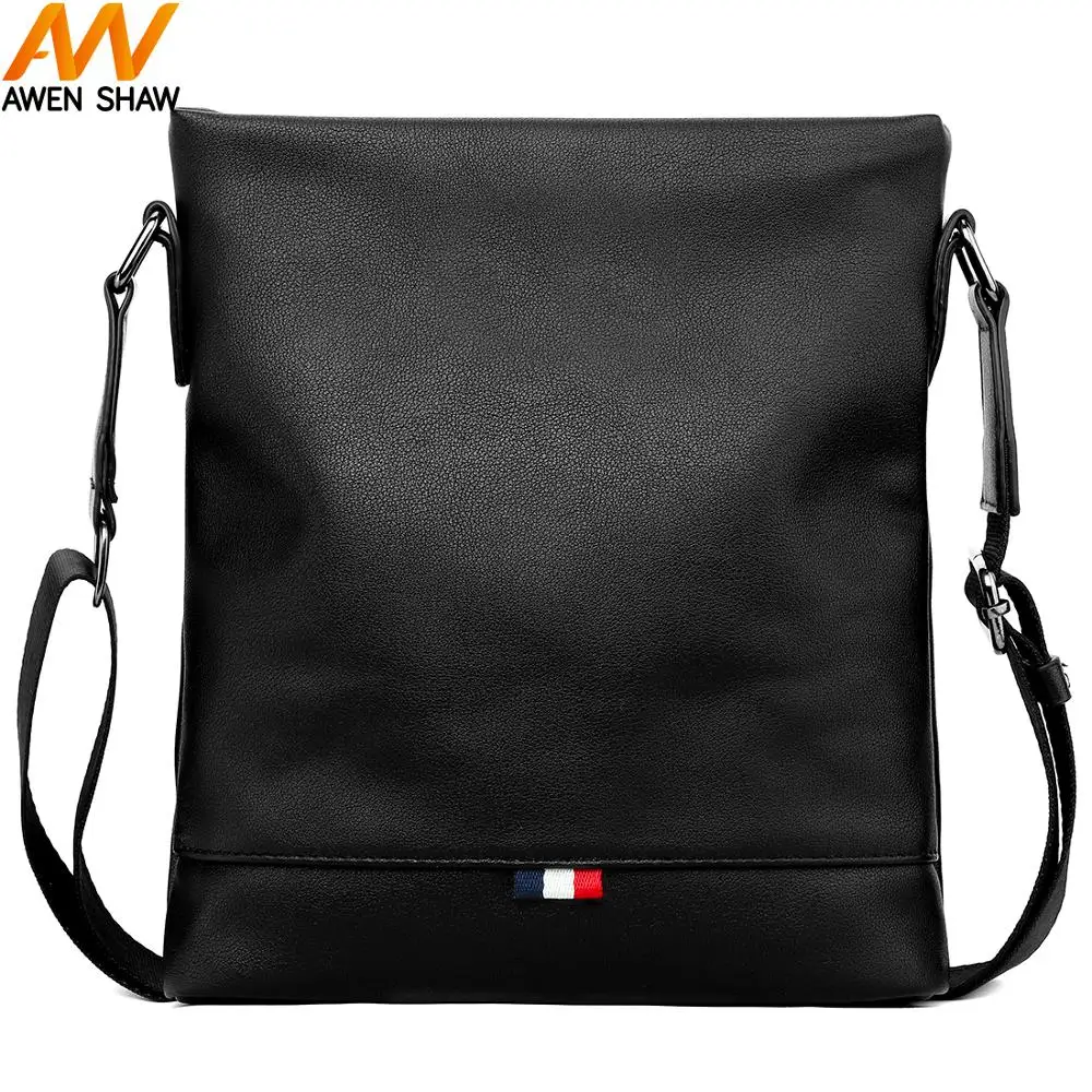 Awen Shaw Leisure Soft Litchi Pattern PU Leather Travel Messenger Bag For Man Black Mens Shoulder Crossbody Famous Brand |