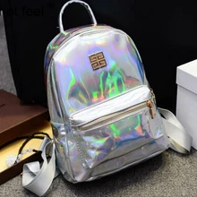 Holographique sac à dos mochilas feminina sac à dos femmes argent hologramme laser hommes de back pack sac à dos en cuir sacs d’école zaino