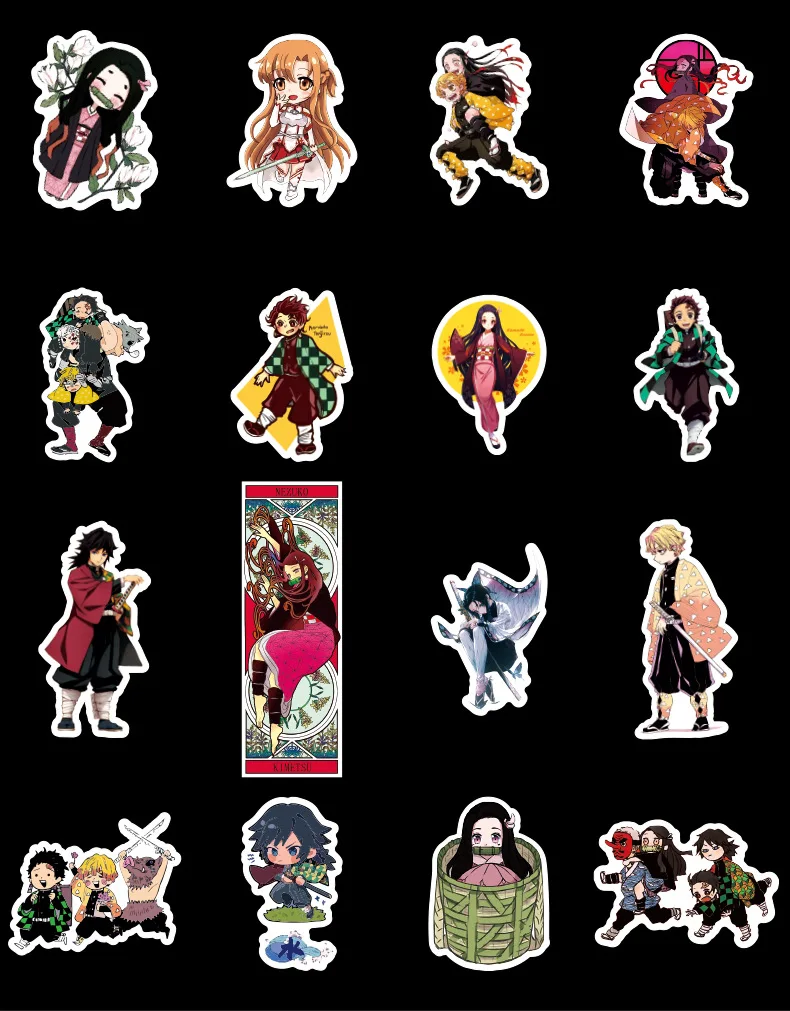 50pcs Demon Slayer: Kimetsu no Yaiba Anime Sticker Stickers PVC Graffiti Stickers Suitcase Luggage Guitar For Children Toys F3