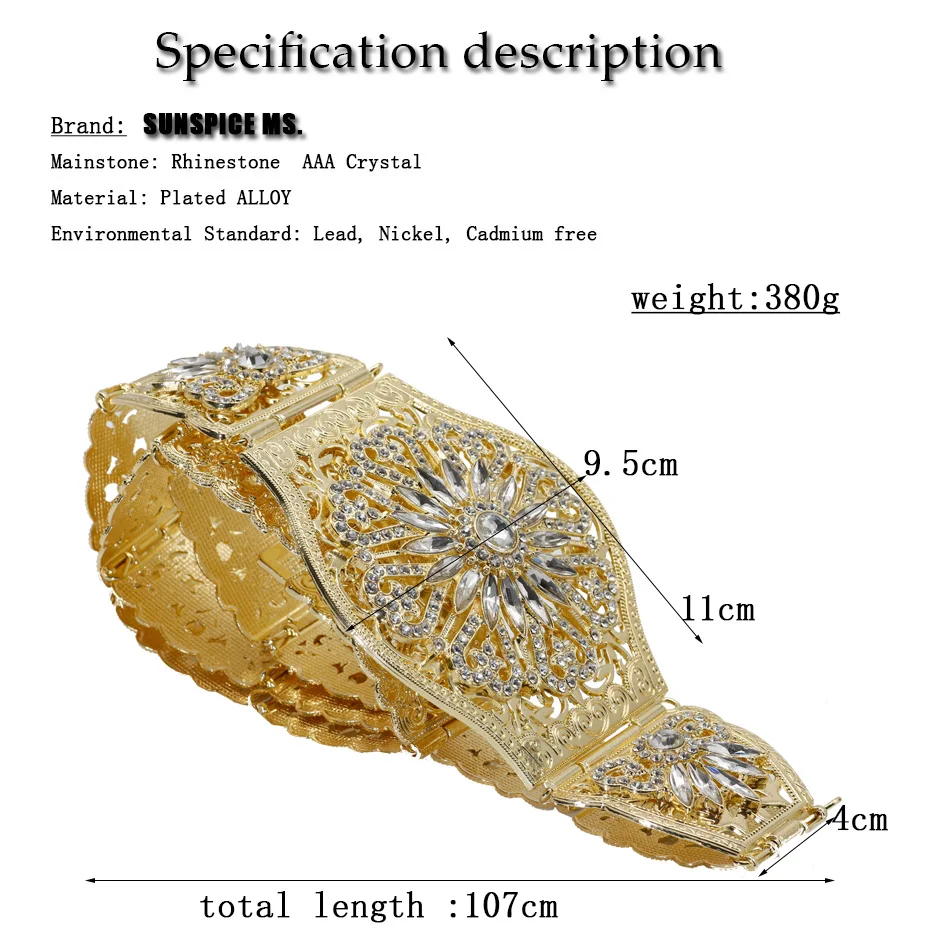 SUNSPICE-MS, марокканский женский золотой пояс для свадебного платья, разноцветные стразы, этнический кафтан, широкая талия, цепочка, украшения для тела