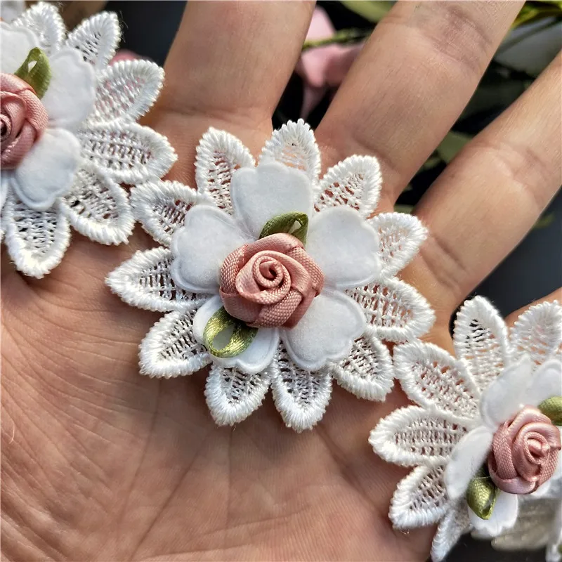 3D Rose Flower Lace Trim Applique 10X Sewing Supplies Craft Handmade Wedding Decoration lace ribbon lace sewing supplies lace sewing accessories lace decoration lace accessories lace garment accessories