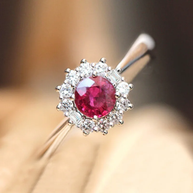 Новинка 2019 роскошное кольцо принцессы Kate Red Gem Круглый красный кристалл