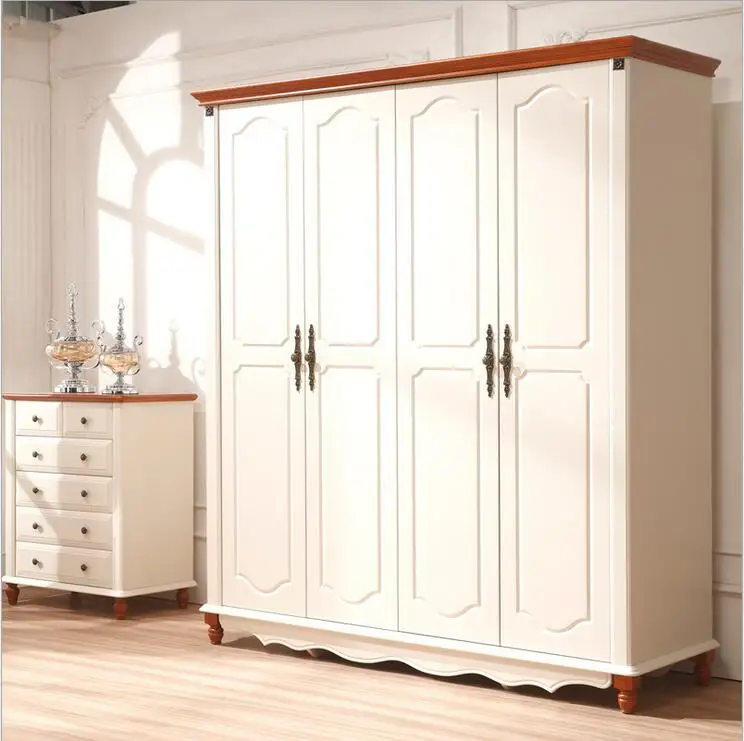 American country style wood wardrobe font b closet b font bedroom furniture four doors large storage