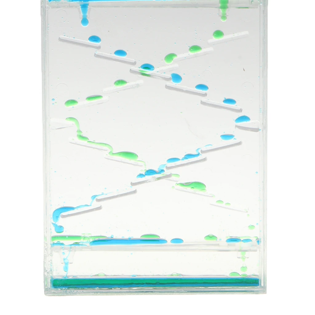 Square Slide Floating Mix Colored Oil Hourglass Bubbler Motion Timer Sensory Toy Home Decor -Blue + Green