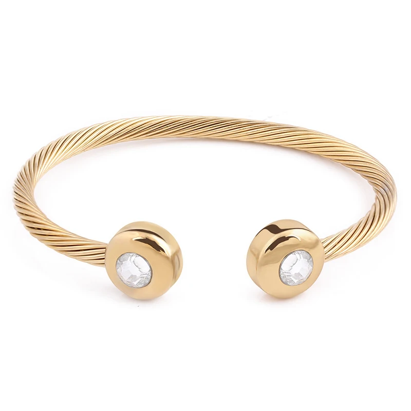 

10PCS/Lot Stainless Steel Wire Bangle Bracelet Female Jewelry With Crystals Gold Cuff Bangles for Women