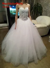 Sweetheart Ball Gown Wedding Dress 2017 Sleeveless Lace-up Sweep Train Tulle with Beading 2017 Bridal Gown Dresses Custom Made