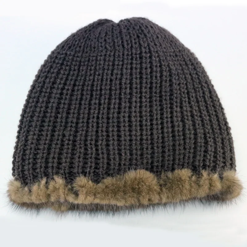 MPPM Russian Real mink fur hat for women winter knitted mink fur beanie cap fox fur pom pom hat new thick female cap 6