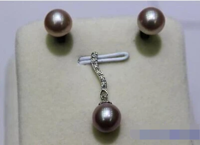 

Free shipping 653 Natural purple fresh water pearl Earring 7.5-8mm set