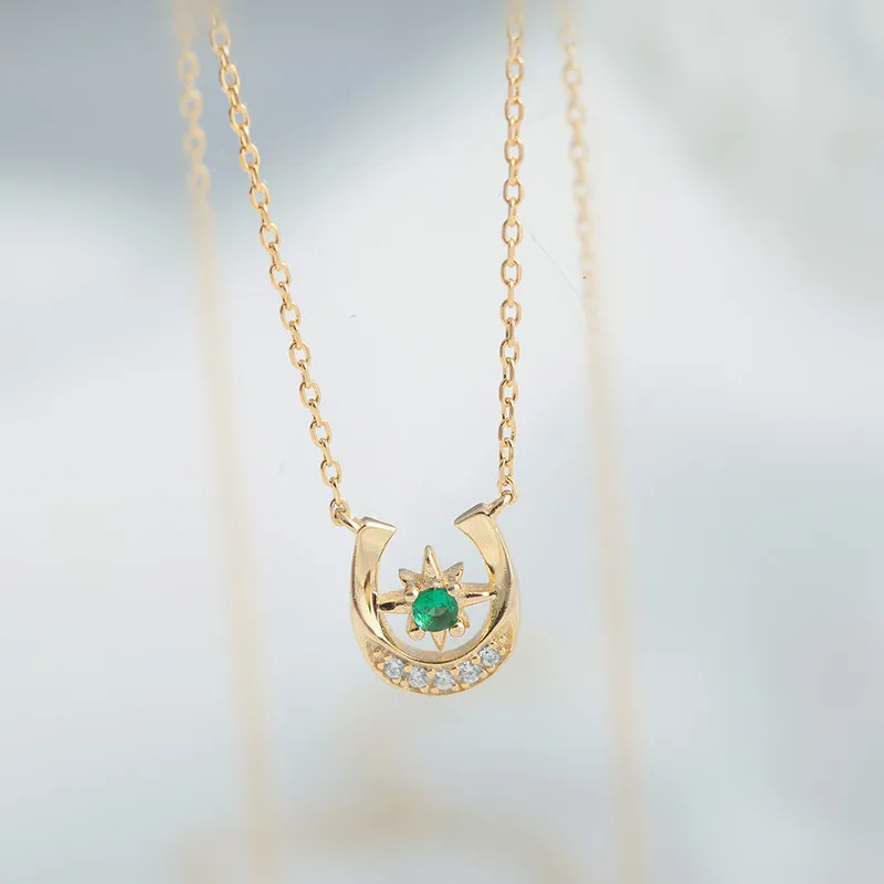 Японский светильник, роскошное ожерелье, 925 серебро, 18 К золото, изумруд, подкова, u-образная форма, рекомендуем для женщин