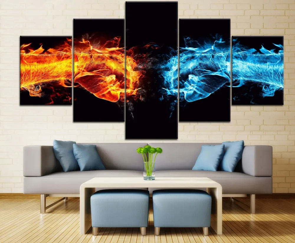 

HD Printing Canvas Painting Abstract Artistic Fire And Snow Hands Type Poster Home Room Decorative Modern Living Room Framework