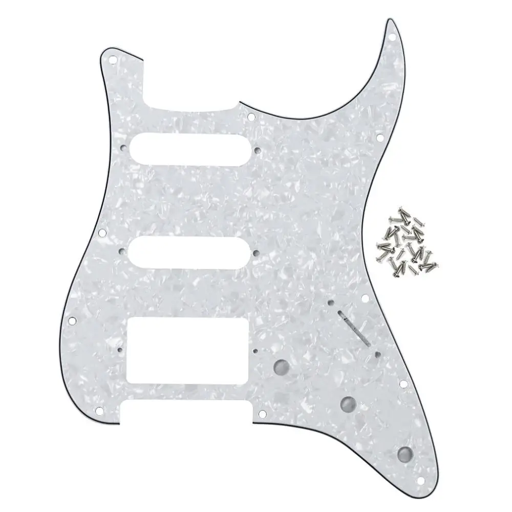 FLEOR 1 набор из 11 отверстий для электрогитары Pickguard SSH HSS гитарная пластина и винты подходят для гитарных деталей Strat, 20 цветов на выбор - Цвет: White Pearl 4ply