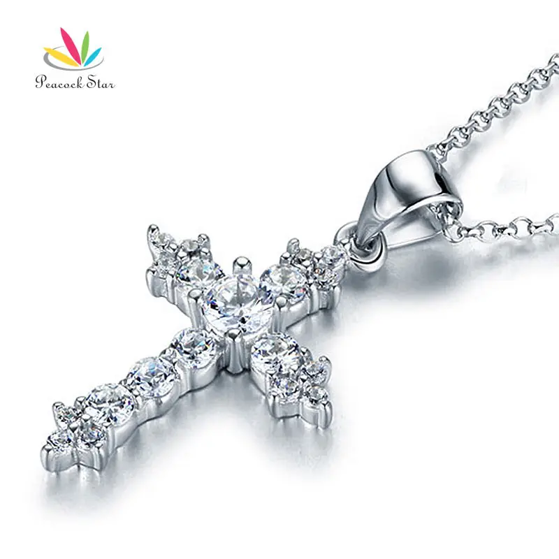Подвеска с крестом из серебра в виде павлина и звезды CFN8028|sterling silver cross pendant|silver