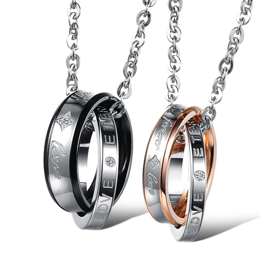 Fashion jewelry couple necklace for lovers forever love stainless steel