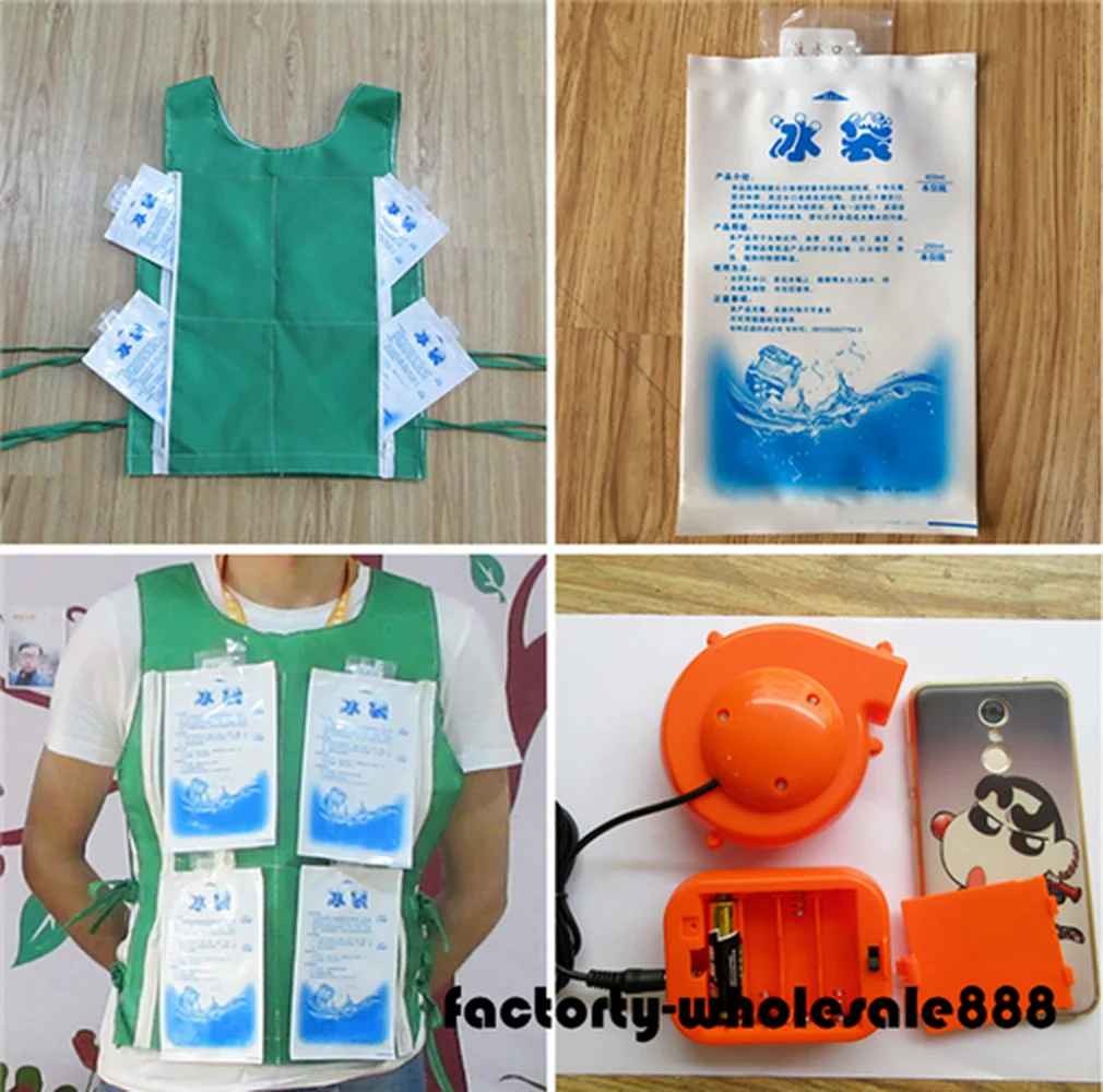 

Green Fan Mascot Costume for Head + Cooling Vest With 8 Ice Bag Xmas Dress Party