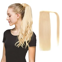 Perruque queue de cheval brésilienne naturelle Remy – ALI BEAUTY, cheveux lisses, 120g, avec Clips enroulés, faites Machine