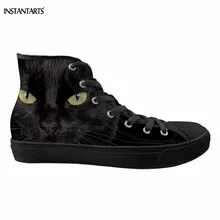 INSTANTARTS Милая Черная кошка печатная прогулочная обувь женская дышащая Спортивная обувь женская Высокая парусиновая обувь кроссовки на плоской подошве