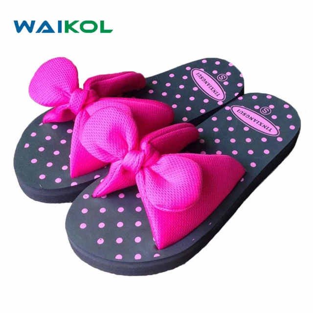 Waikol Sweet Summer Bow Bowtie Butterfly Dot EVA Beach Home Women Flat Slipper Female Sandals Blue Red Yellow Green Size S M L