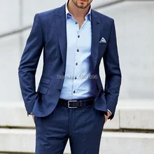 Two Piece Men Suits Peaked Lapel Groom Wedding Tuxedos Jacket Pants One Button Latest Body Blazer 2018