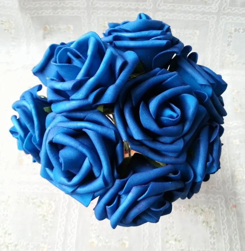7 см, 14 цветов, ПЭ пена, розовые цветы, свадебное украшение, букет цветов, искусственные розы, искусственный цветок для свадьбы, автомобильный Декор - Цвет: ROYAL BLUE