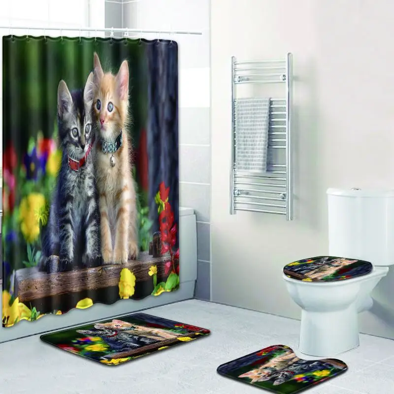 Zeegle коврик с рисунком кошки для ванная комната, Туалет набор ковриков 4 шт. с душевой занавеской из микрофибры дверные туалетные коврики ковер Нескользящие коврики - Цвет: m4