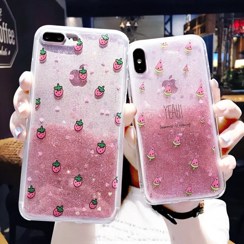 

Glitter watermelon Strawberry Shining Soft Phone Case For iPhone 6 6S CoverFor iPhone 7 7 plus 8 plus X 10 6 Plus Capa