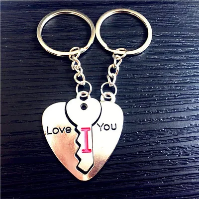 40 стиль, модный брелок для ключей в форме сердца, серебряный цвет, брелок с цепочкой "Love", подарок на день Святого Валентина, 1 пара, брелок с надписью I Love You - Цвет: 07