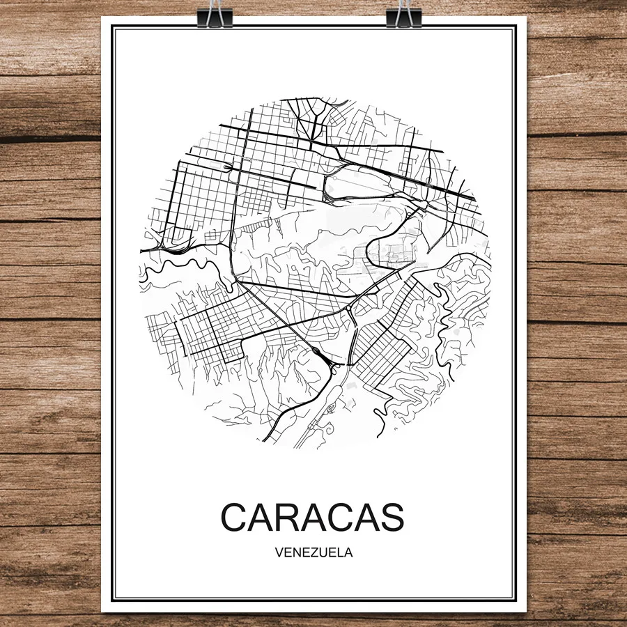 

CARACAS Venezuela Famous World City Street Map Print Poster Abstract Coated Paper Cafe Living Room Home Decoration Wall Sticker