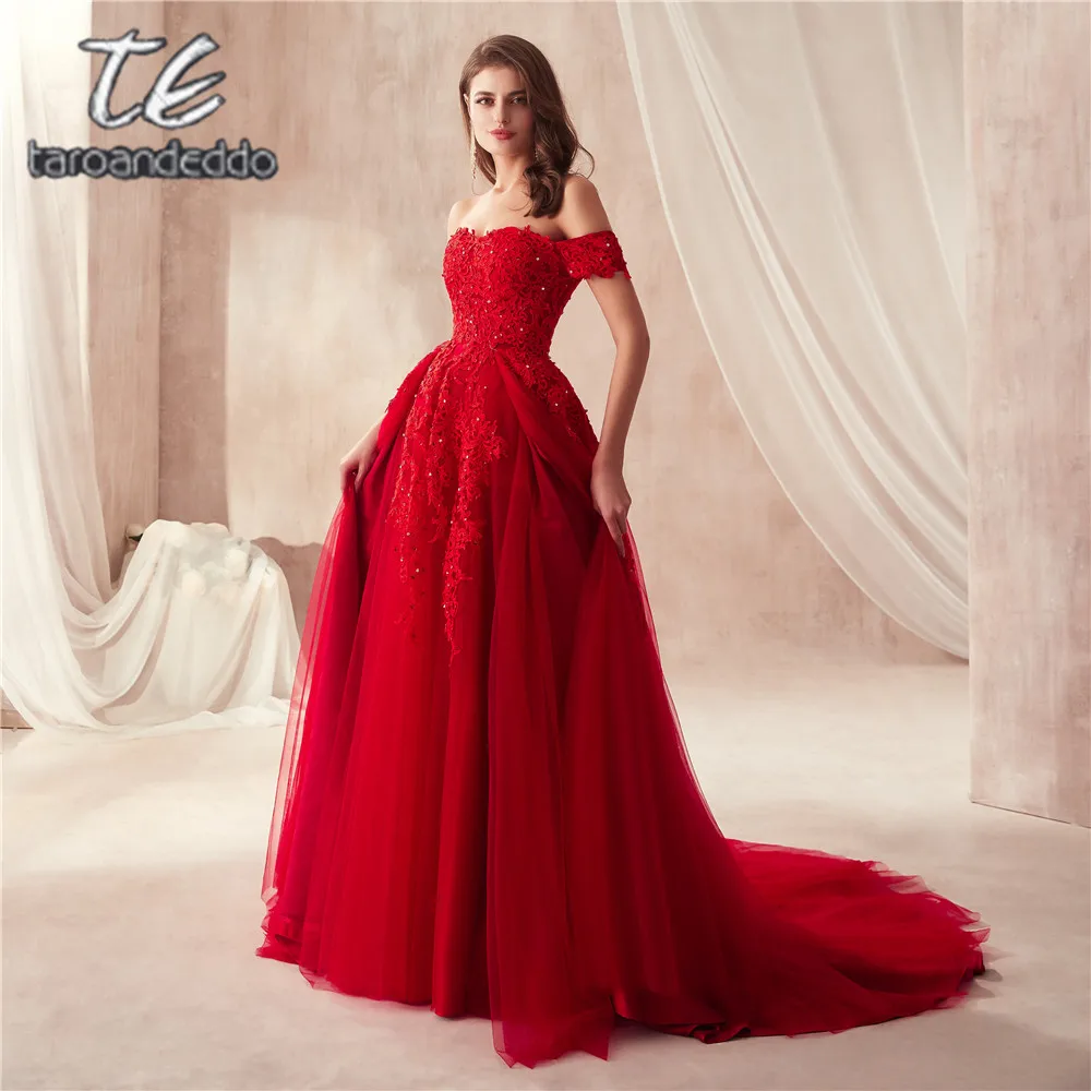 2021 Saudi Arabia Style Off the Shoulder Cut Skirt Design Wine Red Prom Gowns with Crystals Evening Dress Vestido De Noche | Свадьбы и