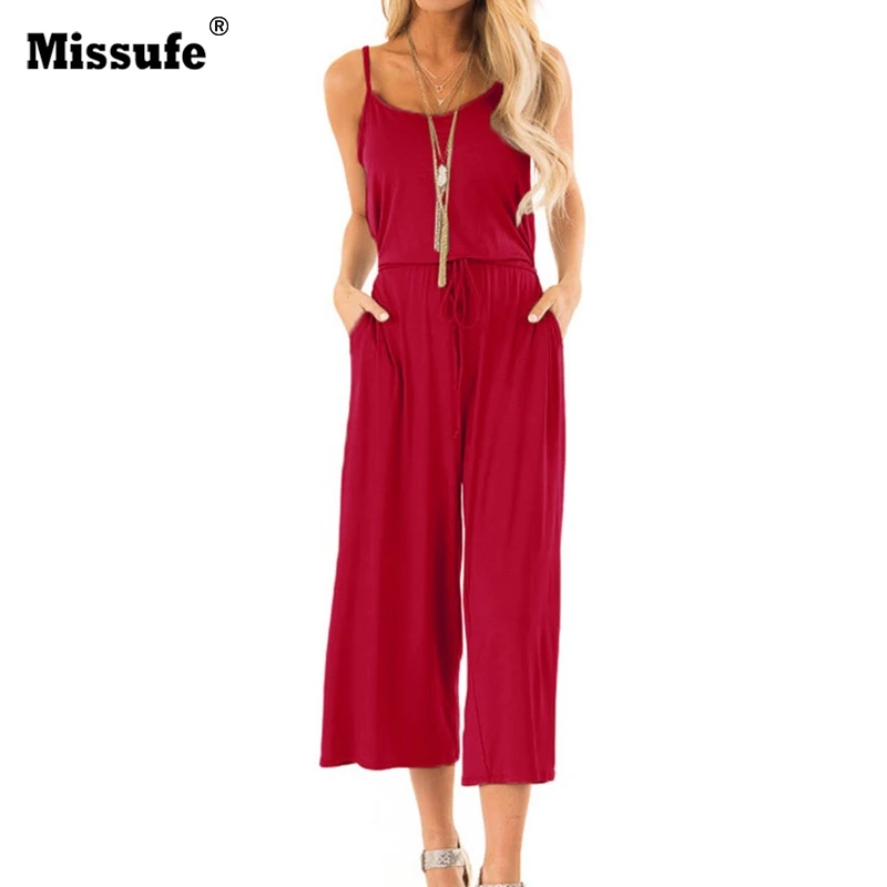 

Missufe Spaghetti Strap Casual Women Jumpsuits Solid Drawsting Elastic Waist Sexy Bodysuits Womens 2019 Spaghetti Strap Jumpsuit