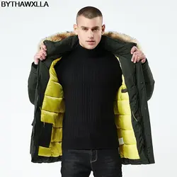 BYTHAWXLLA новая зимняя куртка Для мужчин утолщаются теплые парки Повседневное Длинная Верхняя одежда с капюшоном и воротником куртки и пальто