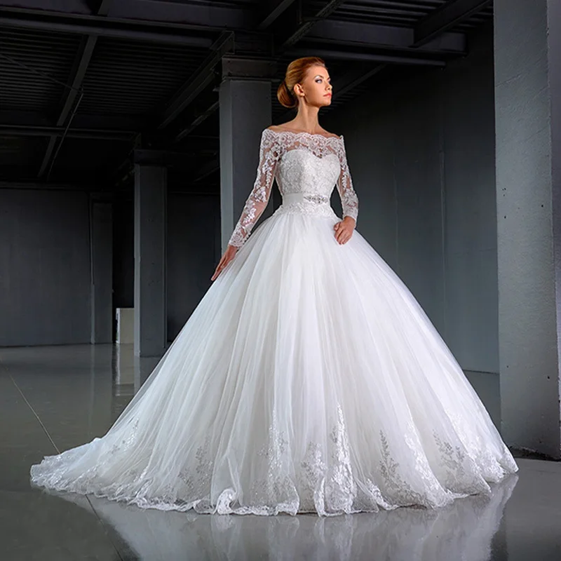 white long sleeve ball gown