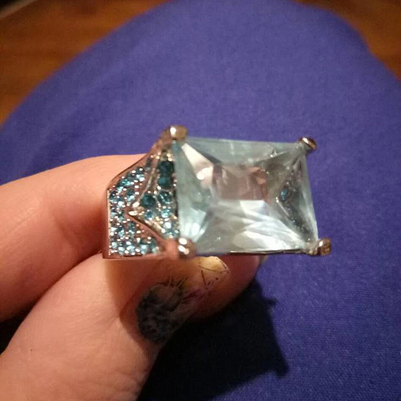 Принцесса большие кольца с синим камнем для женщин серебряные обручальные кольца кольцо с кристаллами Роскошные Ювелирные Изделия Bague Femme Man Anillos Mujer O5X874