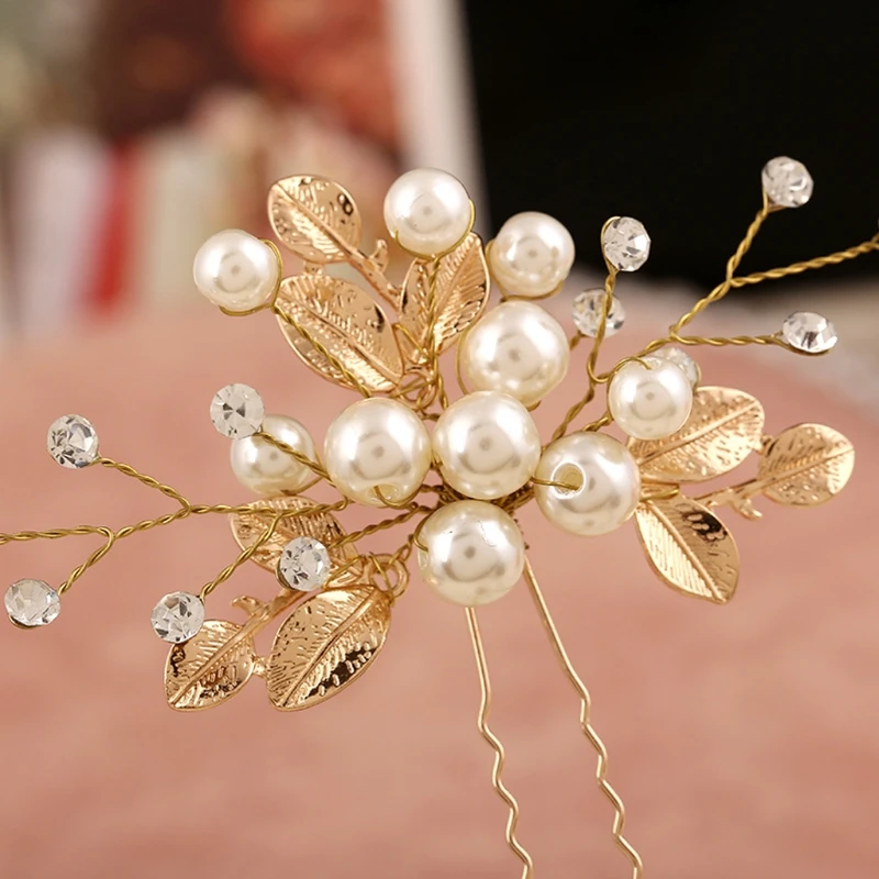 Роскошные украшения для волос винтажные свадебные искусственные жемчужины золотой лист цветок шпильки для прически невесты заколки для волос боковые гребни