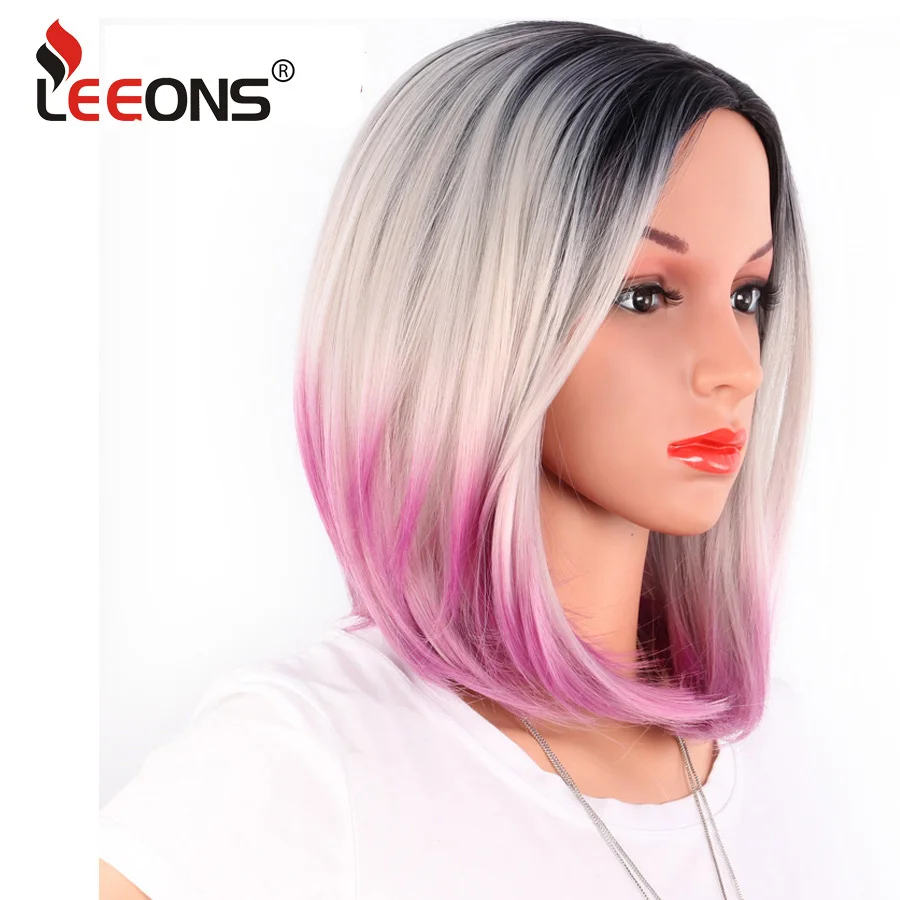 Murah Leeons Afrika Amerika Bob Wig Pendek Wig Lurus untuk Wanita Hitam Panjang Bahu Sintetis Tahan Panas Hitam Coklat Rambut Pirang