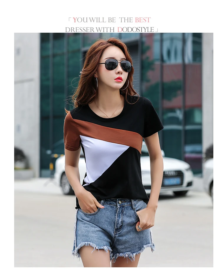 plus size blouses Slim Shirt 2021 Summer The New Fashion Women Short Shirt Stitching Shirt Round Neck Short Sleeve Women Tops and Blouse 2575 50 sexy blouses for women