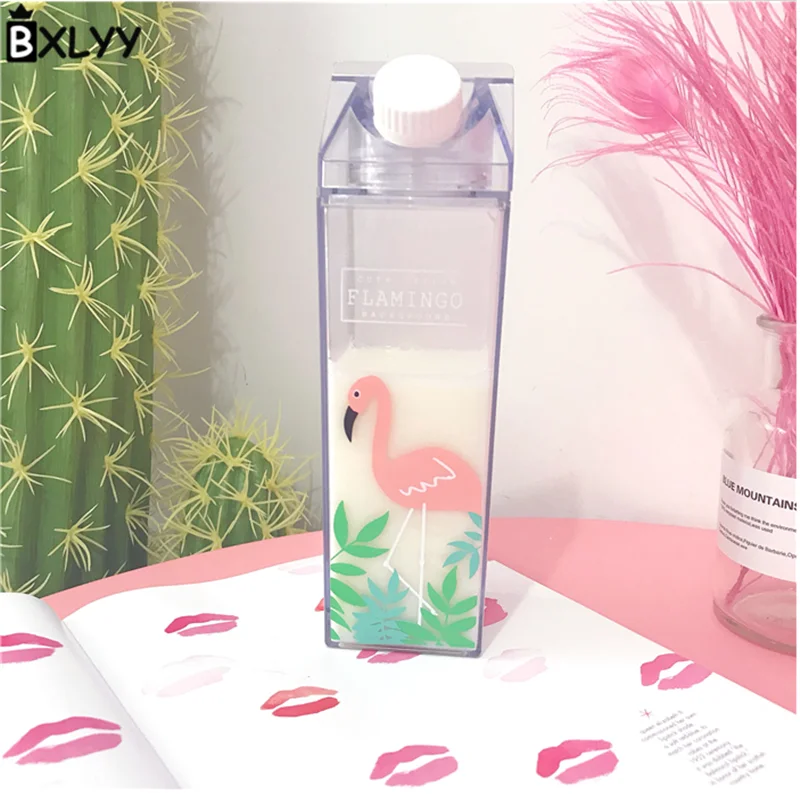 BXLYY Hot Cartoon Flamingo Milk Box Styling Cup Plastic Portable Kettle Kitchen Accessories Christmas Gift Home Decorations.8z