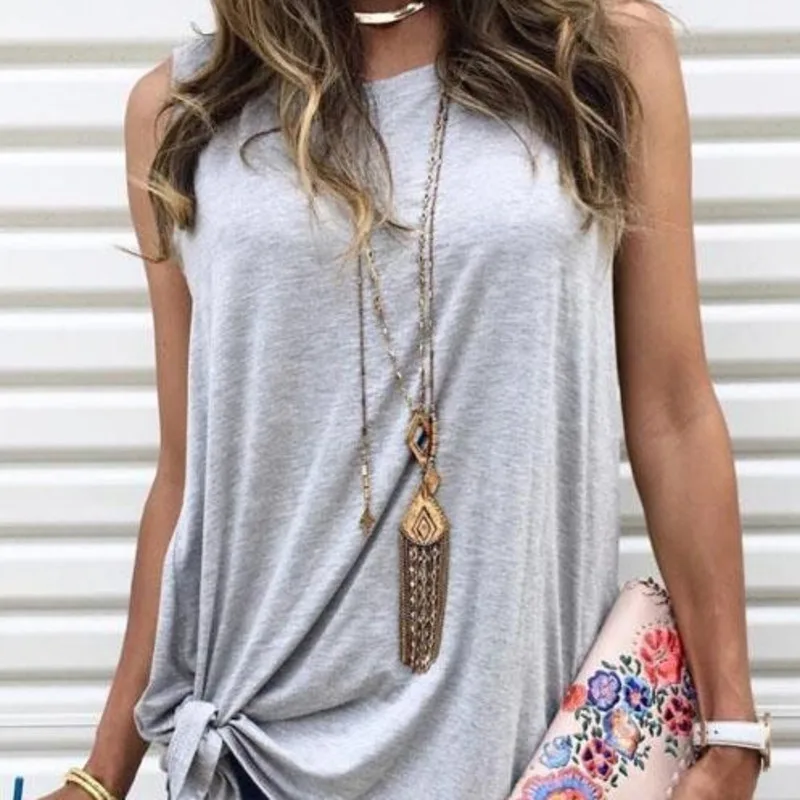 

Women Tank Top Solid Gray Color Women Casual Stylish Twisted Bowknot Summer Top Fresh Color Ropa