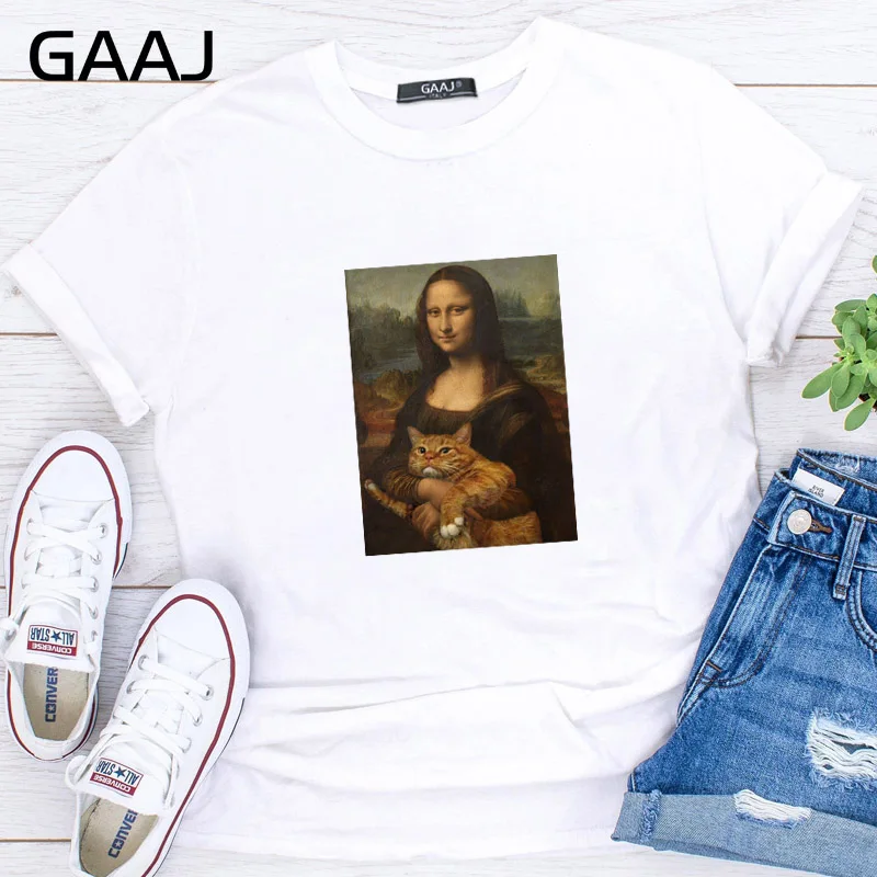 GAAJ Edgy Mona Lisa футболка Женская Harajuku одежда женская футболка с графическим принтом винтажные Топы футболка размера плюс женская футболка