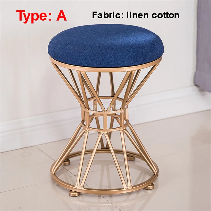 Круглый стул для макияжа, пуфик, мягкая подушка, Луи Мода, минималистичный Европейский стиль, железный арт, мебель для спальни - Цвет: dark blue A type