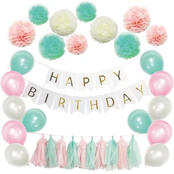 

Hot birthday party emerald green paper tassel balloon theme decoration set paper flower ball party decoration