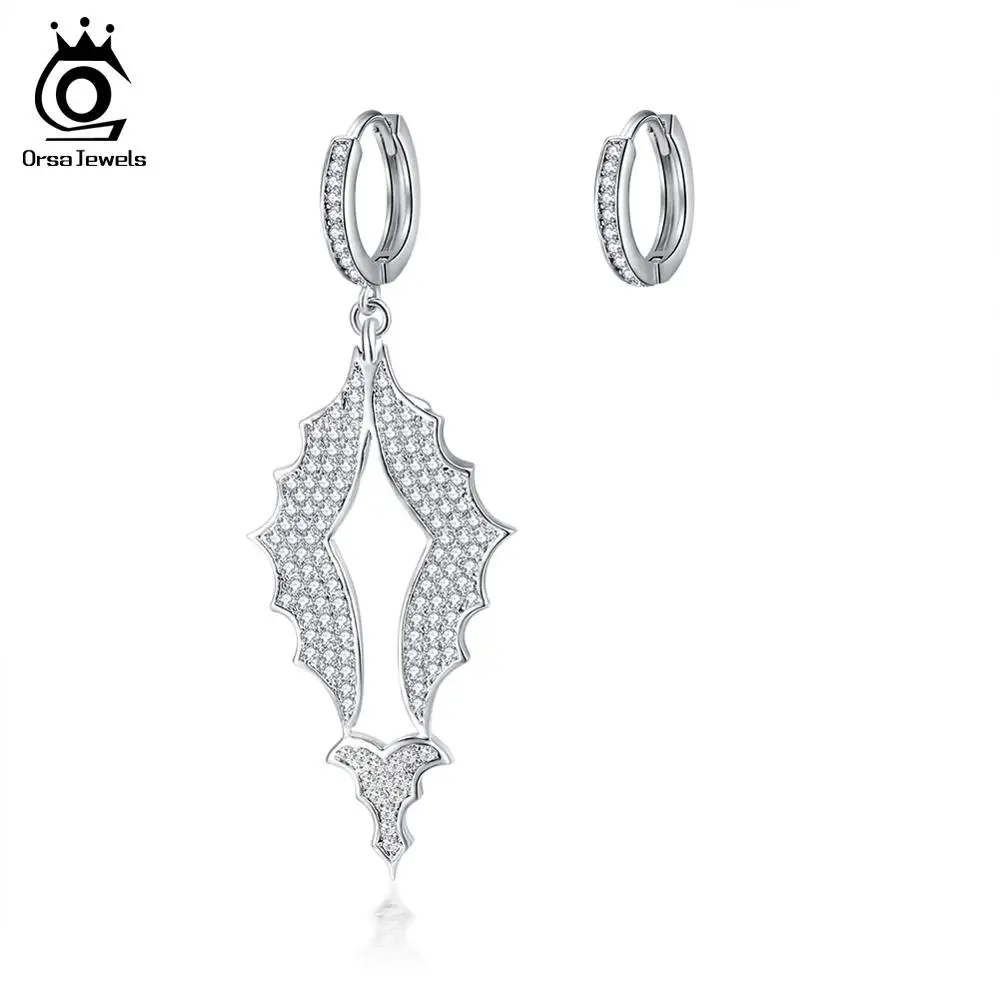 ORSA JEWELS, оригинальные серьги-кольца, прозрачный черный цвет, блестящие AAA CZ, крыло летучей мыши, серьги для девочек, вечерние ювелирные изделия для девочек, OE198 - Окраска металла: Clear Color